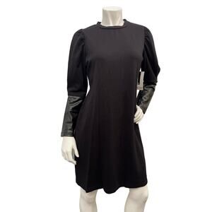 Nine West Women’s Faux Leather Long Sleeve Black Short Dress Size 10
